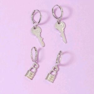 2pairs Key Lock Round Drop Earrings